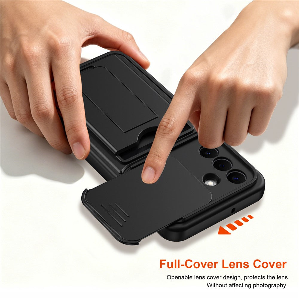 For Samsung Galaxy S26+ Case Slide Camera Cover Kickstand PC + TPU Phone Shell with Card Holder
