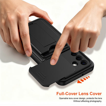 For Samsung Galaxy S26+ Case Slide Camera Cover Kickstand PC + TPU Phone Shell with Card Holder