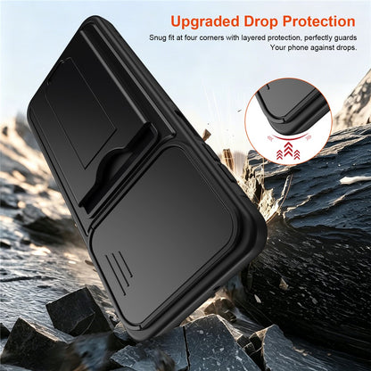 For Samsung Galaxy S26+ Case Slide Camera Cover Kickstand PC + TPU Phone Shell with Card Holder