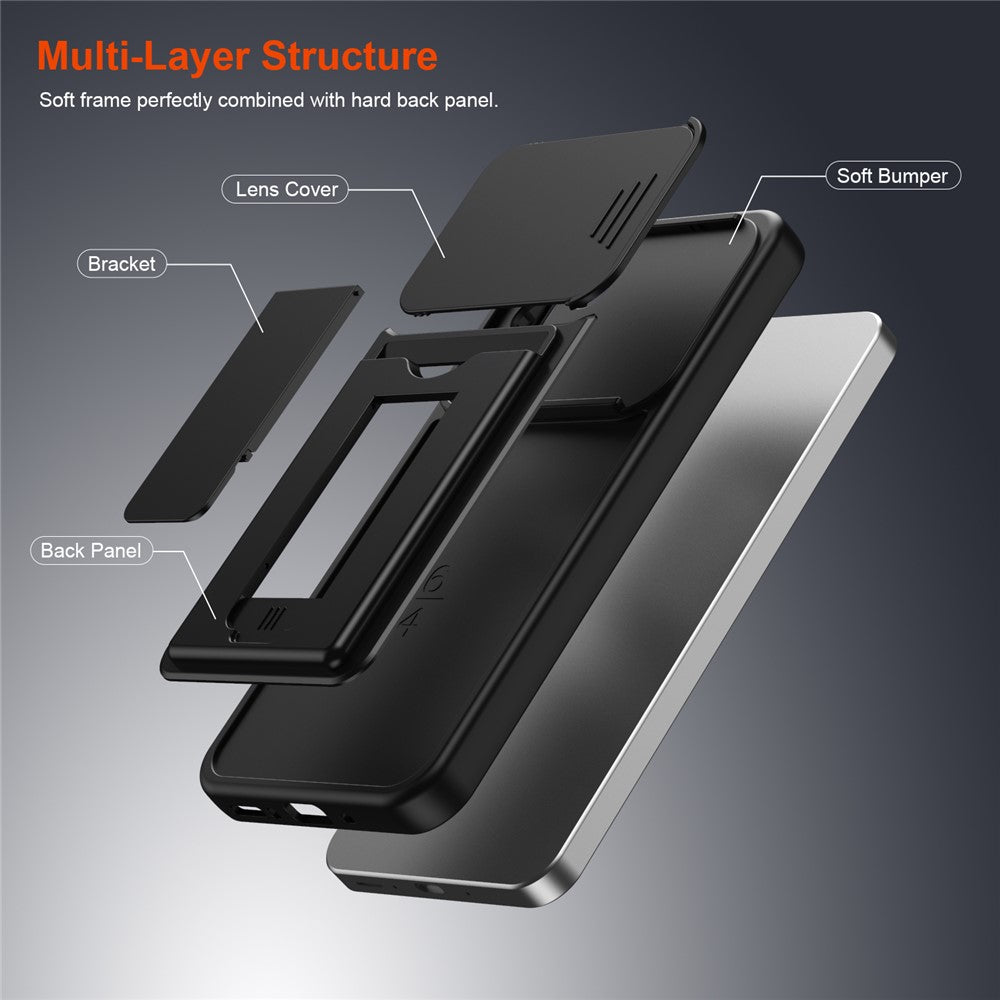 For Samsung Galaxy S26+ Case Slide Camera Cover Kickstand PC + TPU Phone Shell with Card Holder