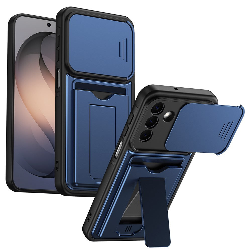 For Samsung Galaxy S26+ Case Slide Camera Cover Kickstand PC + TPU Phone Shell with Card Holder
