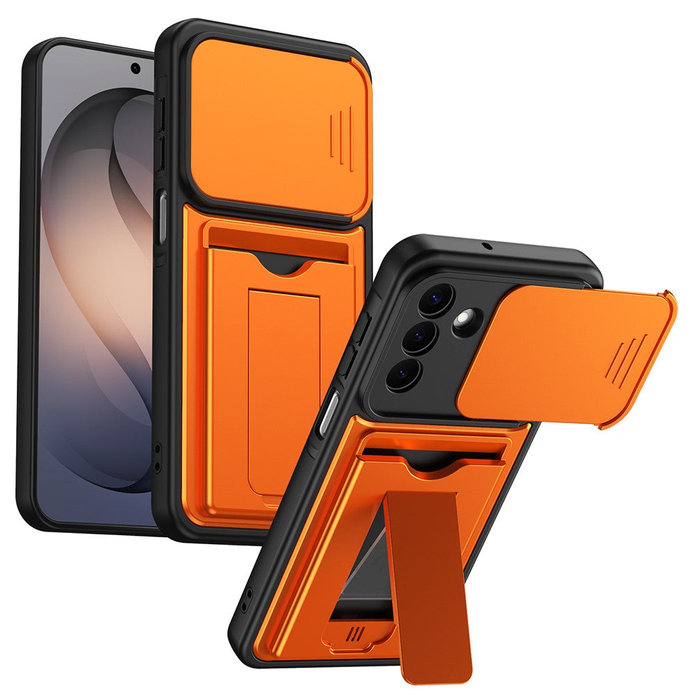 For Samsung Galaxy S26+ Case Slide Camera Cover Kickstand PC + TPU Phone Shell with Card Holder
