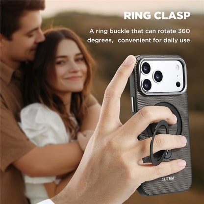 SUTENI G7 for iPhone 17 Pro Max Magnetic Case Rotating Kickstand Triangle Texture Leather + TPU Phone Cover