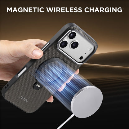 SUTENI G7 for iPhone 17 Pro Max Magnetic Case Rotating Kickstand Triangle Texture Leather + TPU Phone Cover