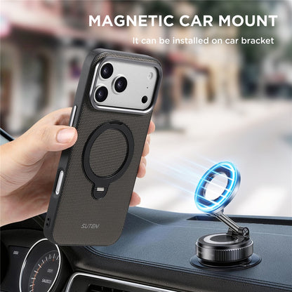 SUTENI G7 for iPhone 17 Pro Max Magnetic Case Rotating Kickstand Triangle Texture Leather + TPU Phone Cover