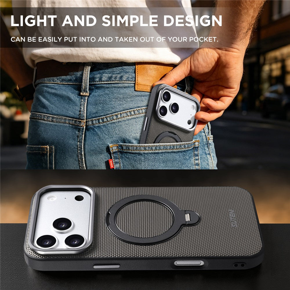 SUTENI G7 for iPhone 17 Pro Max Magnetic Case Rotating Kickstand Triangle Texture Leather + TPU Phone Cover