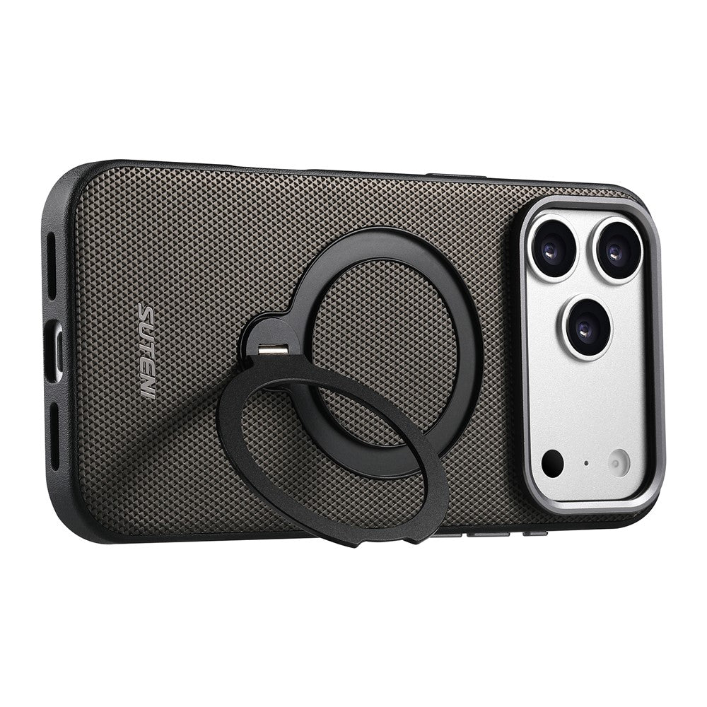 SUTENI G7 for iPhone 17 Pro Max Magnetic Case Rotating Kickstand Triangle Texture Leather + TPU Phone Cover
