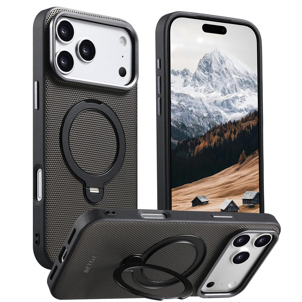 SUTENI G7 for iPhone 17 Pro Max Magnetic Case Rotating Kickstand Triangle Texture Leather + TPU Phone Cover