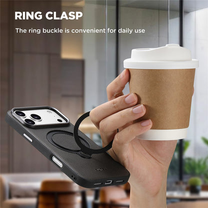 SUTENI G7 for iPhone 17 Pro Max Magnetic Case Rotating Kickstand Triangle Texture Leather + TPU Phone Cover