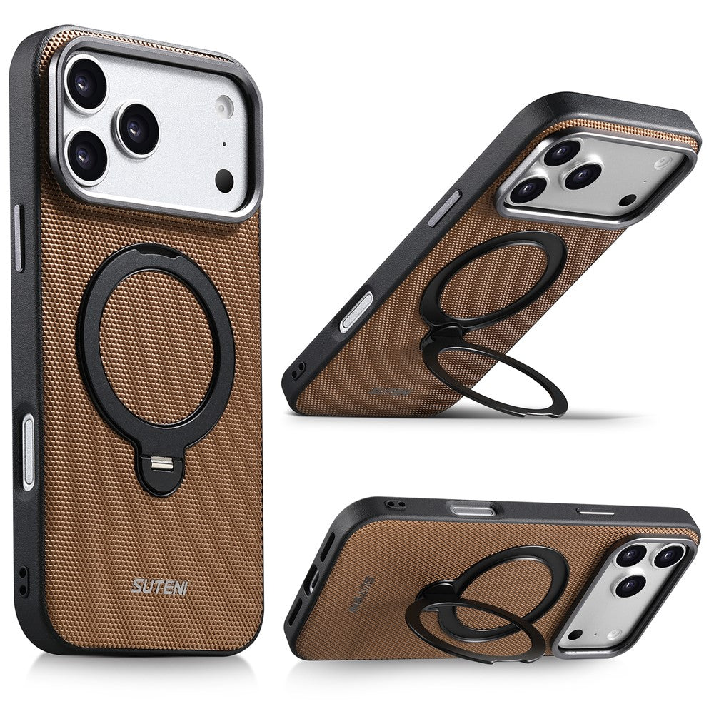 SUTENI G7 for iPhone 17 Pro Max Magnetic Case Rotating Kickstand Triangle Texture Leather + TPU Phone Cover
