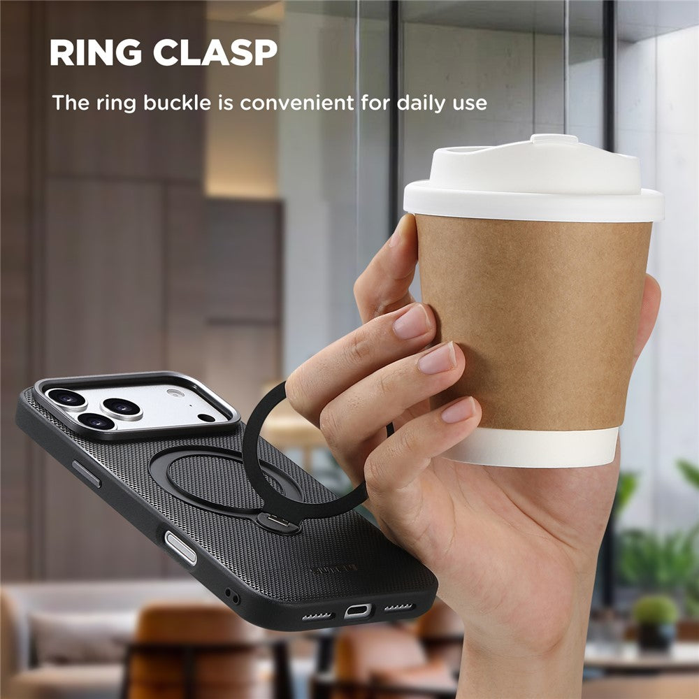 SUTENI G7 for iPhone 17 Pro Magnetic Case Rotating Kickstand Triangle Texture Leather + TPU Phone Cover