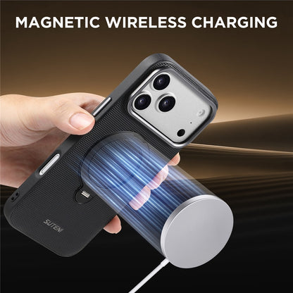 SUTENI G7 for iPhone 17 Pro Magnetic Case Rotating Kickstand Triangle Texture Leather + TPU Phone Cover