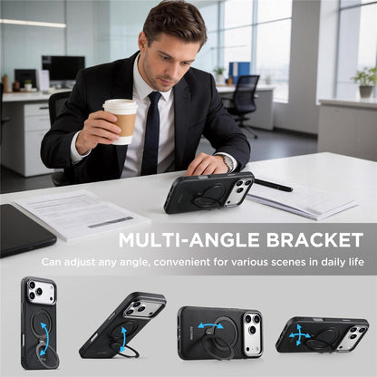 SUTENI G7 for iPhone 17 Pro Magnetic Case Rotating Kickstand Triangle Texture Leather + TPU Phone Cover