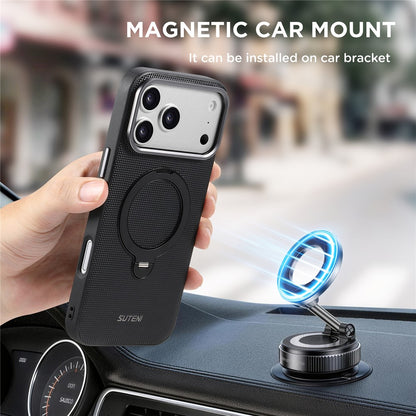SUTENI G7 for iPhone 17 Pro Magnetic Case Rotating Kickstand Triangle Texture Leather + TPU Phone Cover