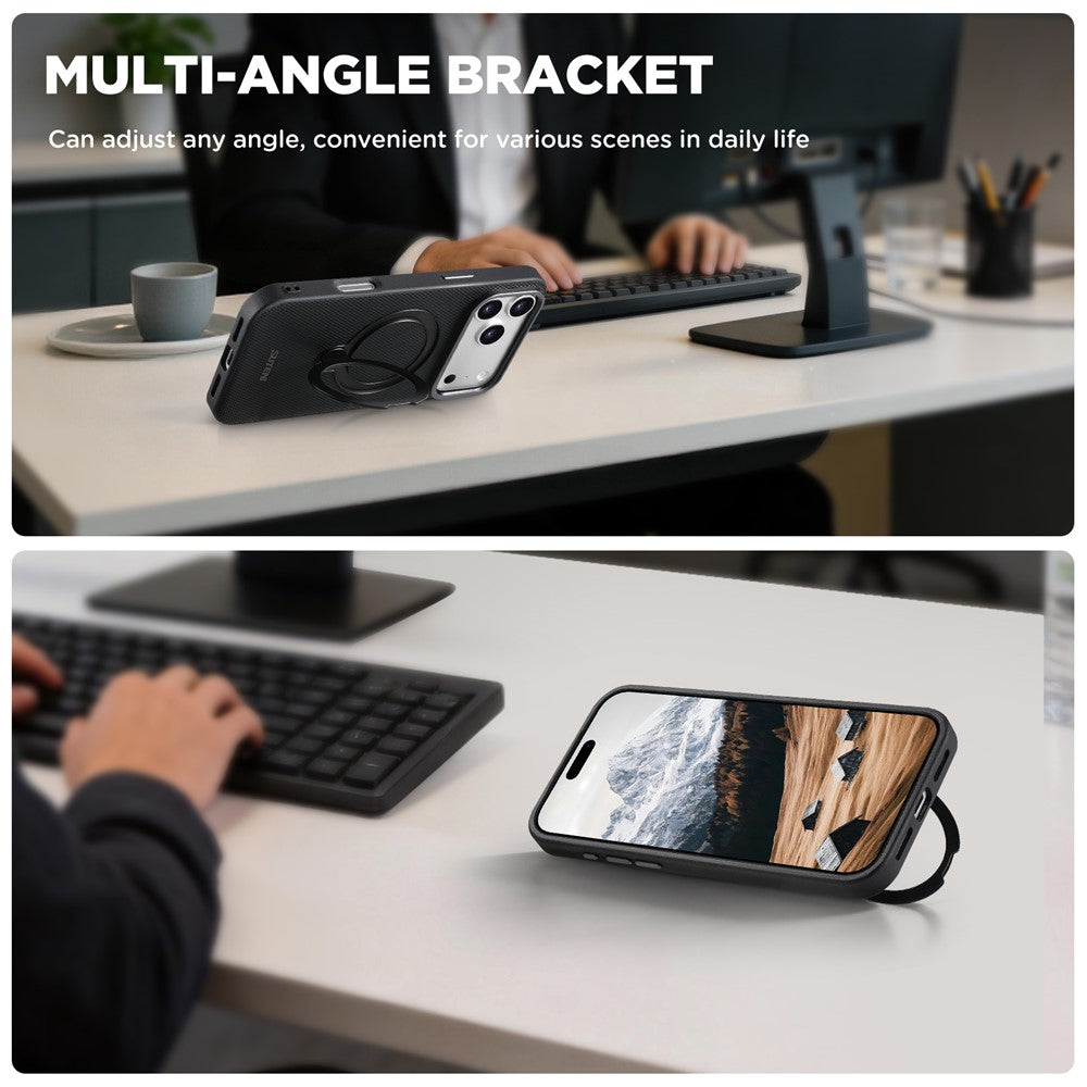 SUTENI G7 for iPhone 17 Pro Magnetic Case Rotating Kickstand Triangle Texture Leather + TPU Phone Cover
