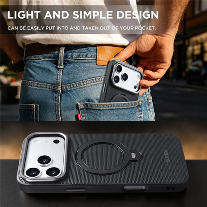 SUTENI G7 for iPhone 17 Pro Magnetic Case Rotating Kickstand Triangle Texture Leather + TPU Phone Cover
