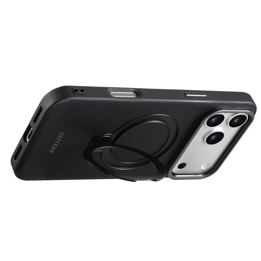 SUTENI G7 for iPhone 17 Pro Magnetic Case Rotating Kickstand Triangle Texture Leather + TPU Phone Cover