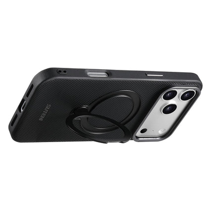 SUTENI G7 for iPhone 17 Pro Magnetic Case Rotating Kickstand Triangle Texture Leather + TPU Phone Cover