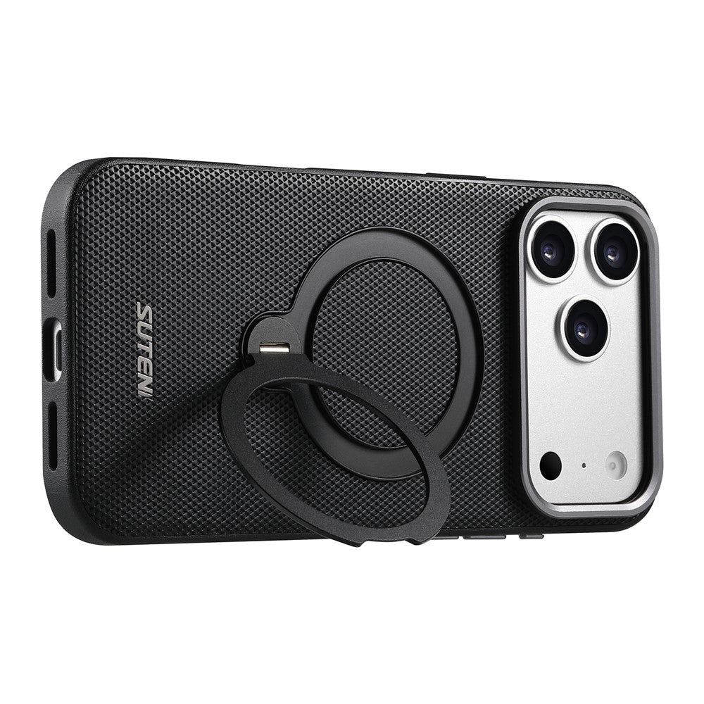 SUTENI G7 for iPhone 17 Pro Magnetic Case Rotating Kickstand Triangle Texture Leather + TPU Phone Cover