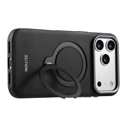 SUTENI G7 for iPhone 17 Pro Magnetic Case Rotating Kickstand Triangle Texture Leather + TPU Phone Cover