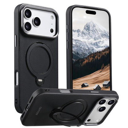 SUTENI G7 for iPhone 17 Pro Magnetic Case Rotating Kickstand Triangle Texture Leather + TPU Phone Cover