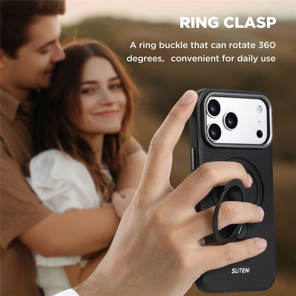 SUTENI G7 for iPhone 17 Pro Magnetic Case Rotating Kickstand Triangle Texture Leather + TPU Phone Cover