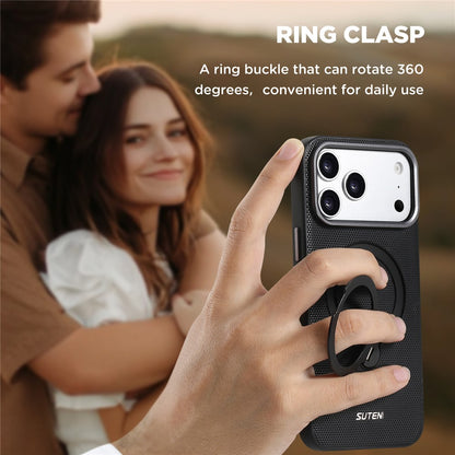 SUTENI G7 for iPhone 17 Pro Magnetic Case Rotating Kickstand Triangle Texture Leather + TPU Phone Cover
