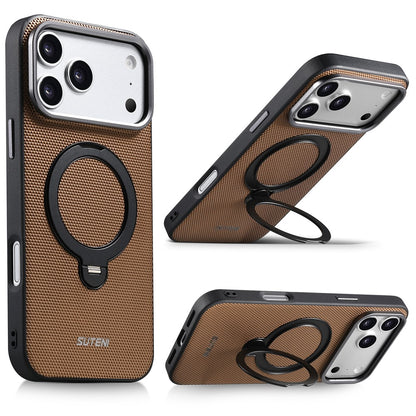 SUTENI G7 for iPhone 17 Pro Magnetic Case Rotating Kickstand Triangle Texture Leather + TPU Phone Cover
