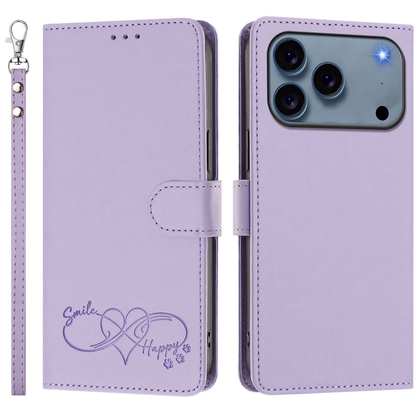For iPhone 18 Pro / iPhone 17 Pro Case PU Leather Heart Pattern Wallet Flip Phone Cover with Hand Strap