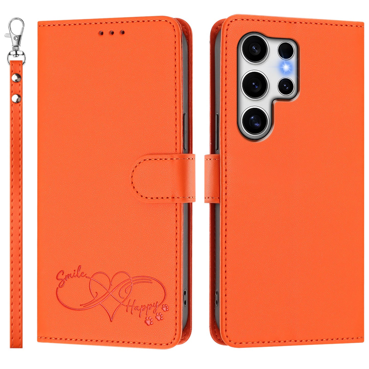 For Samsung Galaxy S25 Ultra Case PU Leather Heart Pattern Wallet Flip Phone Cover with Hand Strap