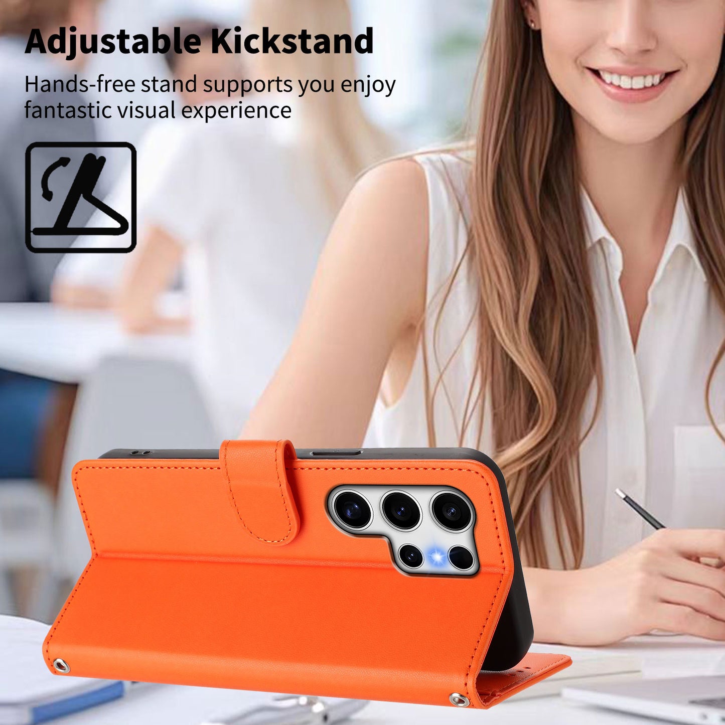 For Samsung Galaxy S25 Ultra Case PU Leather Heart Pattern Wallet Flip Phone Cover with Hand Strap