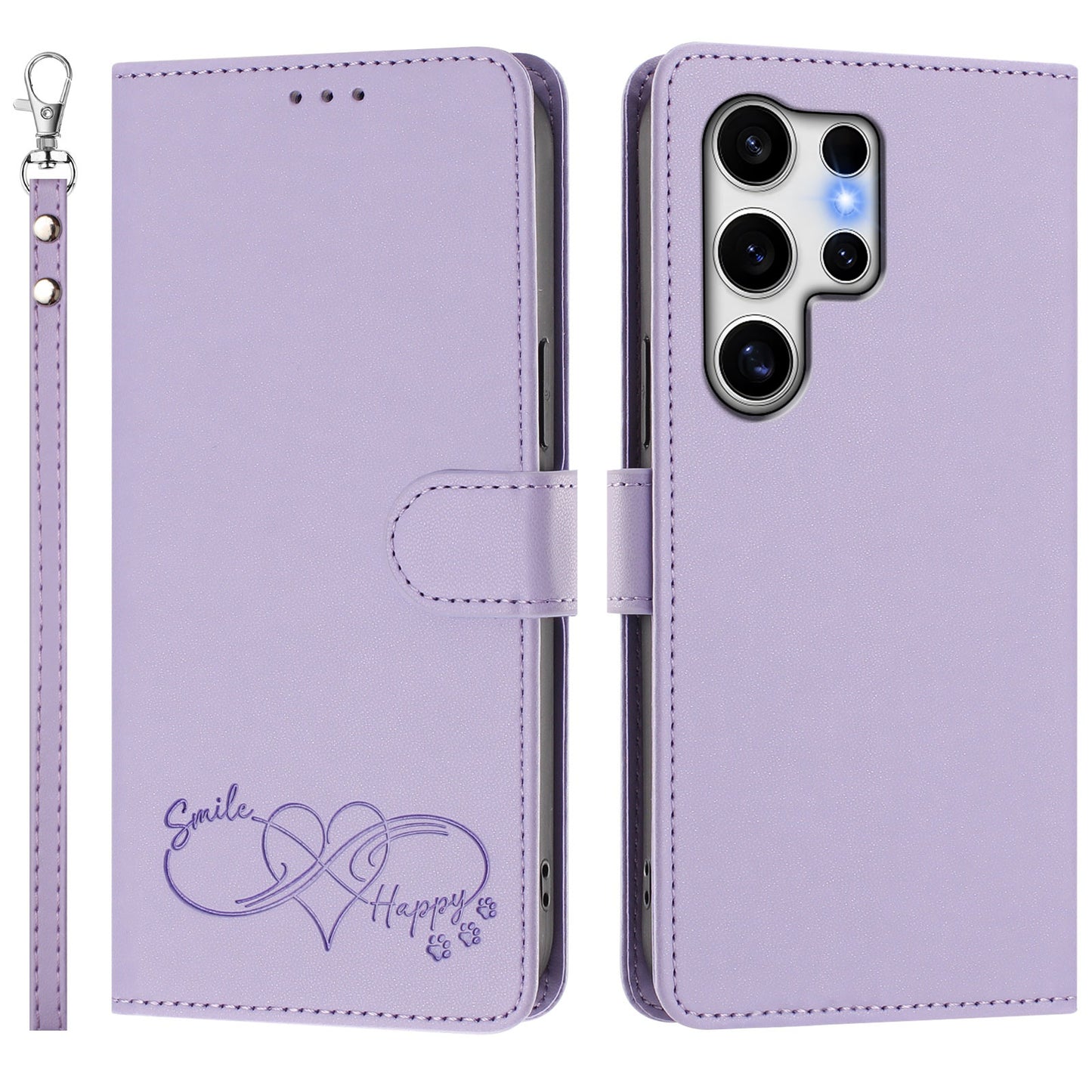 For Samsung Galaxy S25 Ultra Case PU Leather Heart Pattern Wallet Flip Phone Cover with Hand Strap