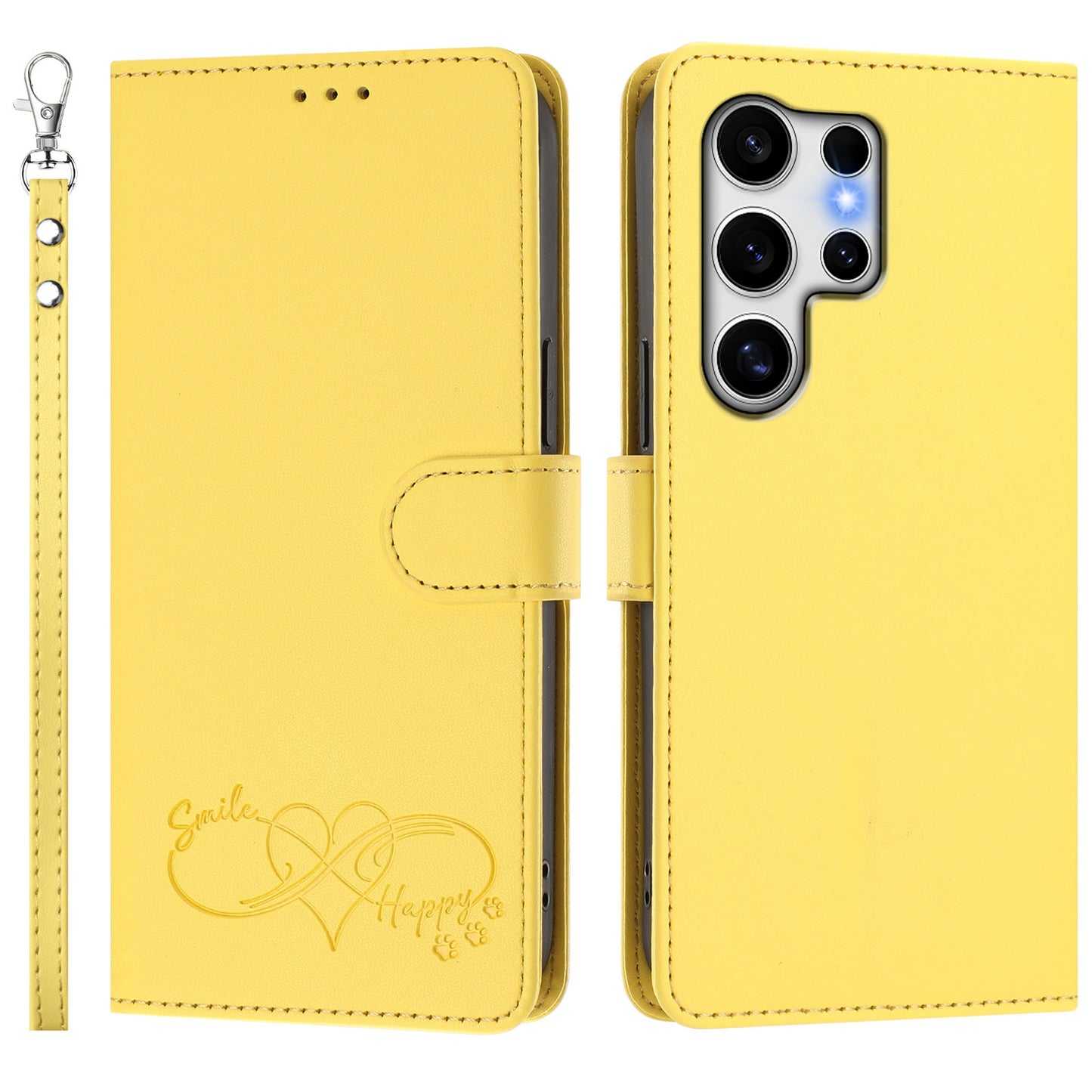 For Samsung Galaxy S25 Ultra Case PU Leather Heart Pattern Wallet Flip Phone Cover with Hand Strap