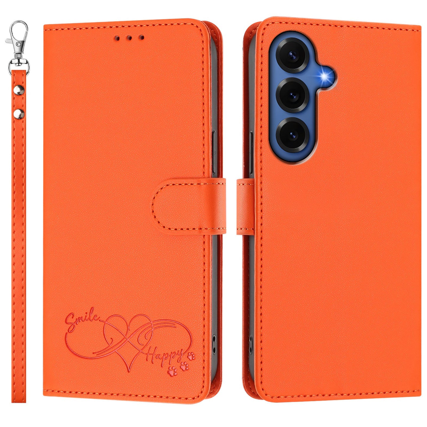 For Samsung Galaxy S26+ Case PU Leather Heart Pattern Wallet Flip Phone Cover with Hand Strap
