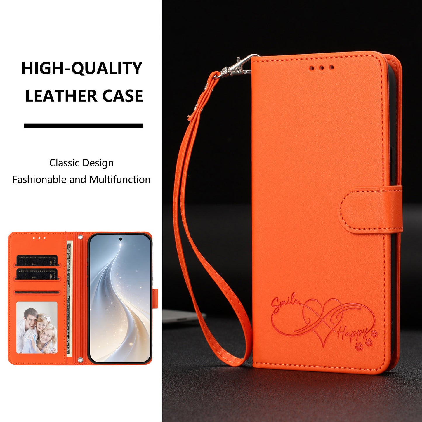 For Samsung Galaxy S26+ Case PU Leather Heart Pattern Wallet Flip Phone Cover with Hand Strap