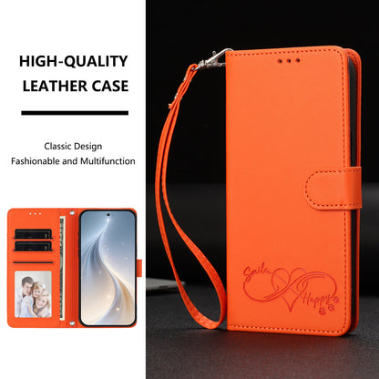 For Samsung Galaxy S26+ Case PU Leather Heart Pattern Wallet Flip Phone Cover with Hand Strap