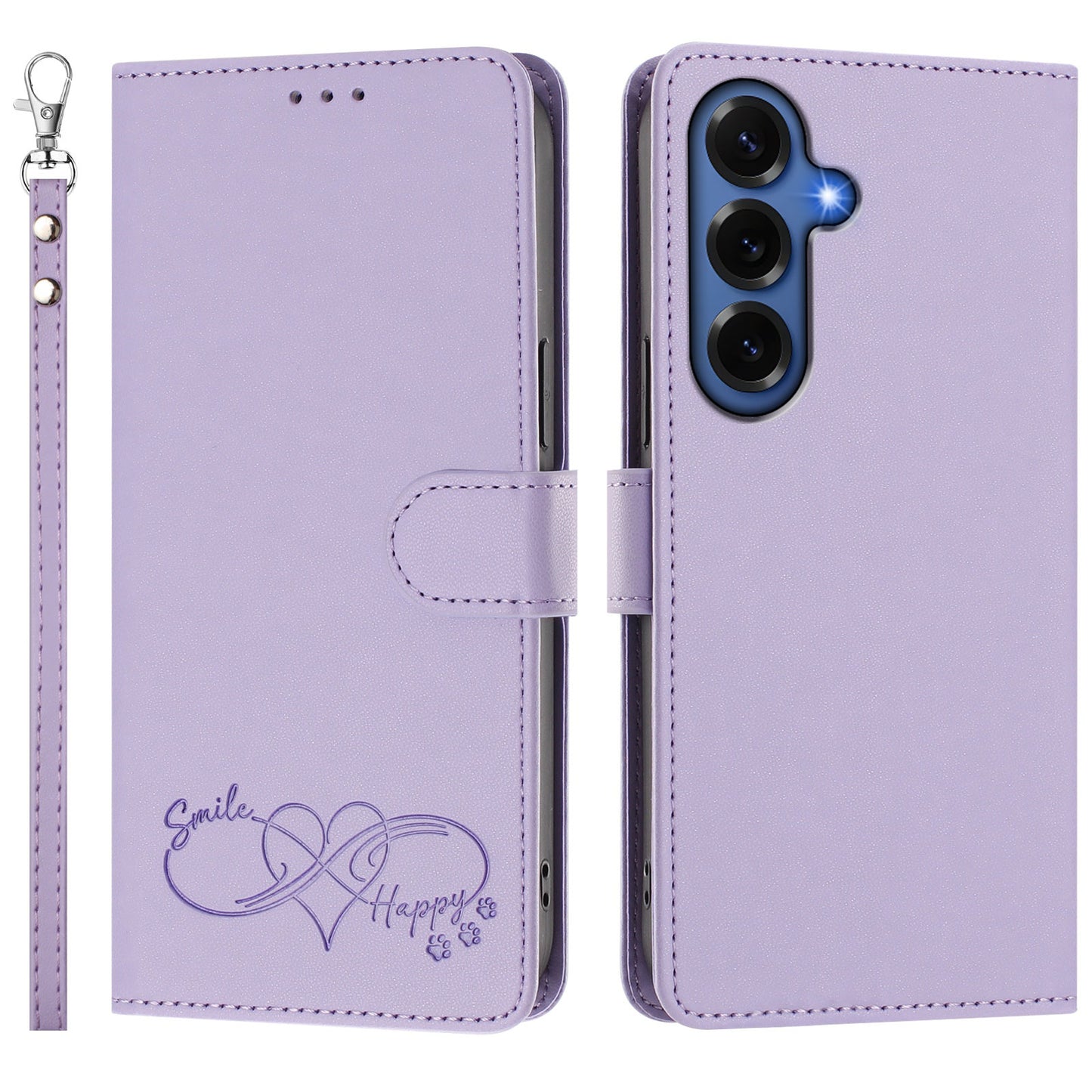 For Samsung Galaxy S26+ Case PU Leather Heart Pattern Wallet Flip Phone Cover with Hand Strap