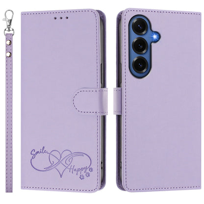 For Samsung Galaxy S26+ Case PU Leather Heart Pattern Wallet Flip Phone Cover with Hand Strap
