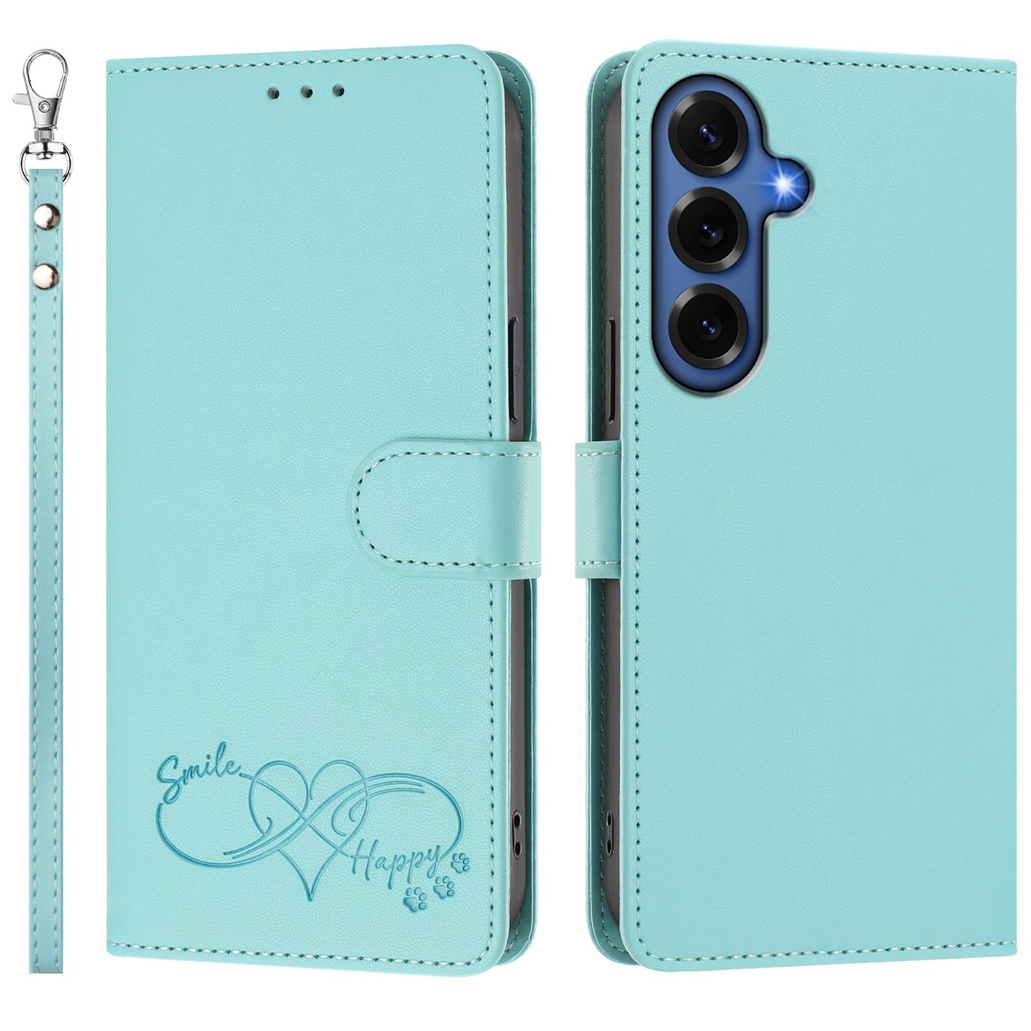 For Samsung Galaxy S26+ Case PU Leather Heart Pattern Wallet Flip Phone Cover with Hand Strap