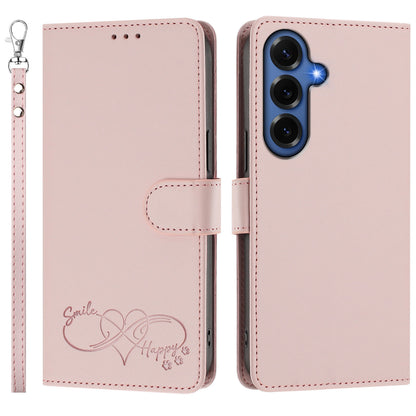 For Samsung Galaxy S26+ Case PU Leather Heart Pattern Wallet Flip Phone Cover with Hand Strap