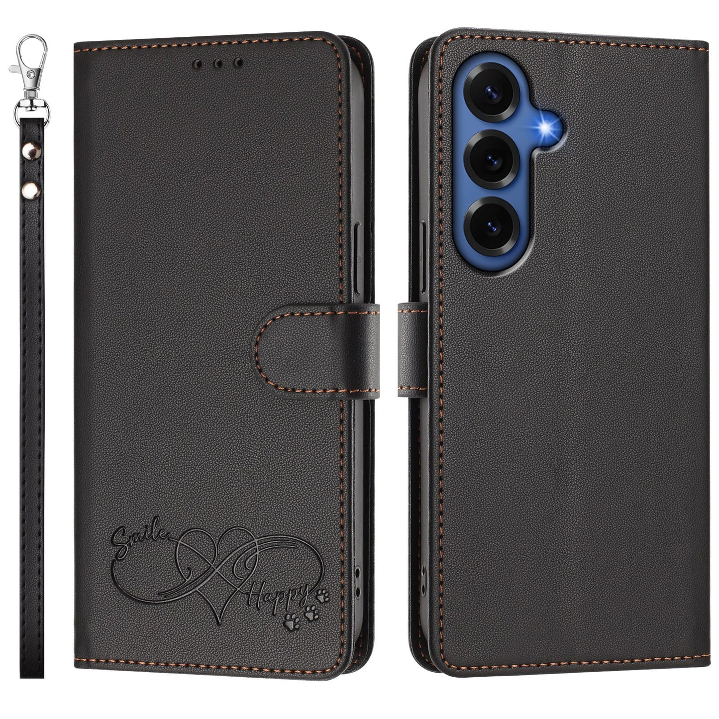 For Samsung Galaxy S26+ Case PU Leather Heart Pattern Wallet Flip Phone Cover with Hand Strap