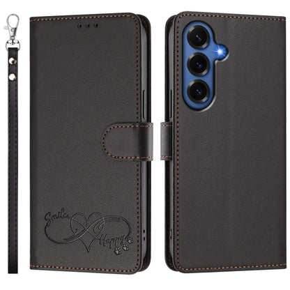 For Samsung Galaxy S26+ Case PU Leather Heart Pattern Wallet Flip Phone Cover with Hand Strap