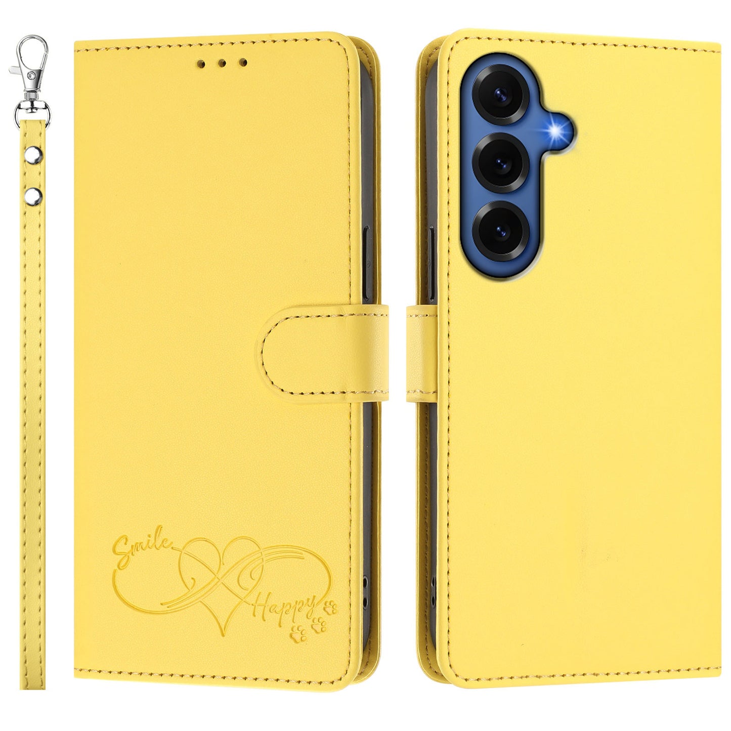 For Samsung Galaxy S26+ Case PU Leather Heart Pattern Wallet Flip Phone Cover with Hand Strap
