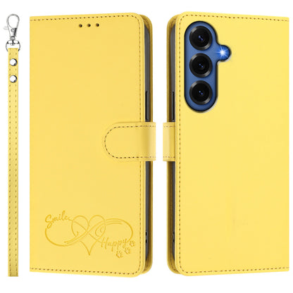 For Samsung Galaxy S26+ Case PU Leather Heart Pattern Wallet Flip Phone Cover with Hand Strap