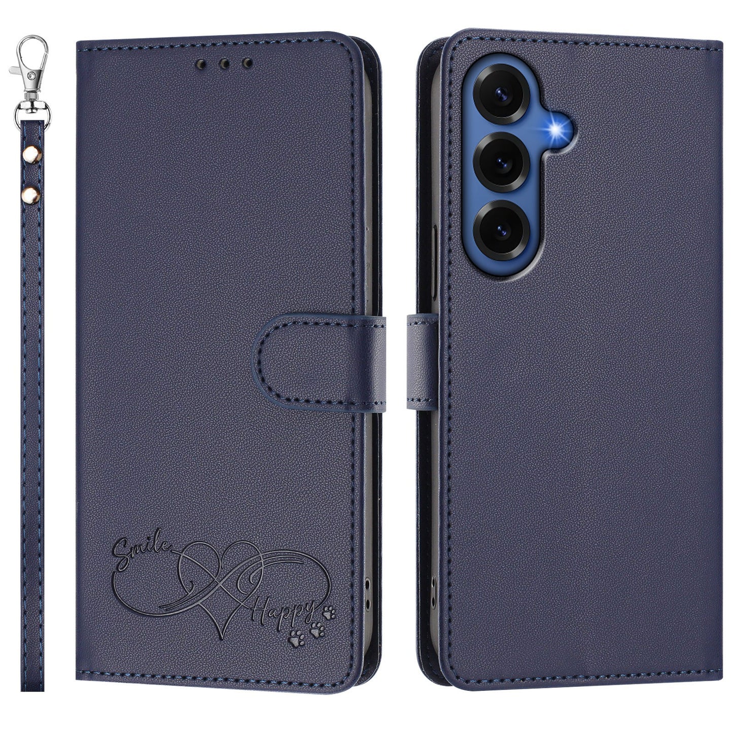 For Samsung Galaxy S26+ Case PU Leather Heart Pattern Wallet Flip Phone Cover with Hand Strap
