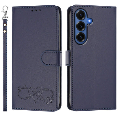 For Samsung Galaxy S26+ Case PU Leather Heart Pattern Wallet Flip Phone Cover with Hand Strap