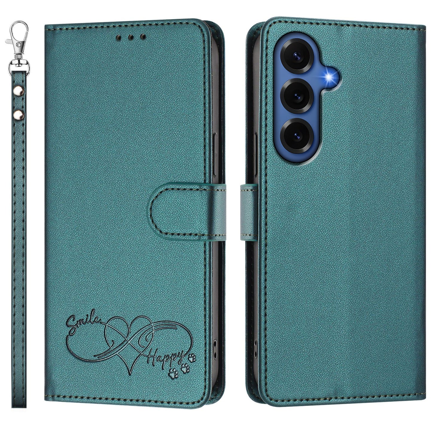 For Samsung Galaxy S26+ Case PU Leather Heart Pattern Wallet Flip Phone Cover with Hand Strap
