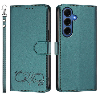 For Samsung Galaxy S26+ Case PU Leather Heart Pattern Wallet Flip Phone Cover with Hand Strap