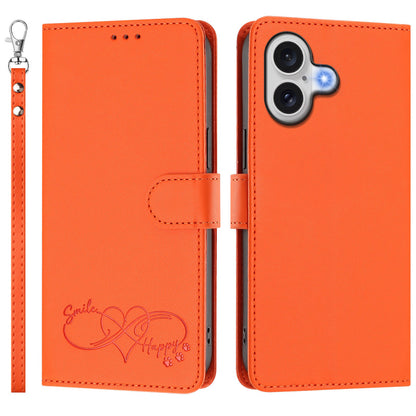 For iPhone 18 / iPhone 17 Case PU Leather Heart Pattern Wallet Flip Phone Cover with Hand Strap