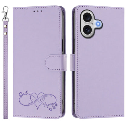 For iPhone 18 / iPhone 17 Case PU Leather Heart Pattern Wallet Flip Phone Cover with Hand Strap